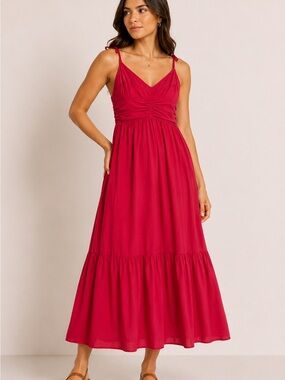 Universal Thread Fuchsia V-Neck Tie-Shoulder Maxi Dress